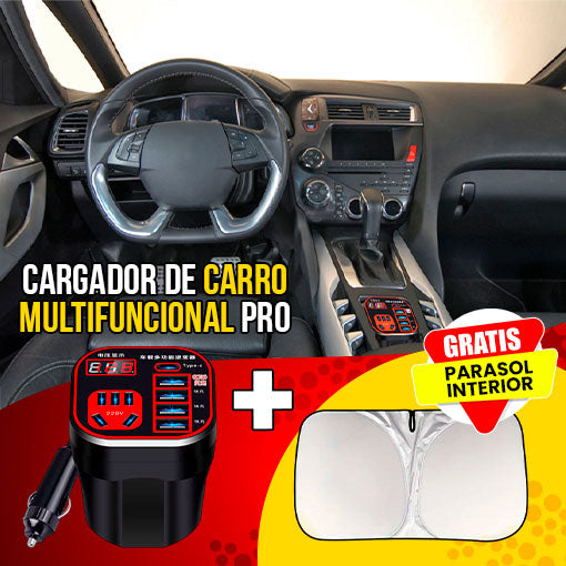 Cargador con puerto USB, salida tipo C y conexión de tomacorriente + GRATIS parasol interior