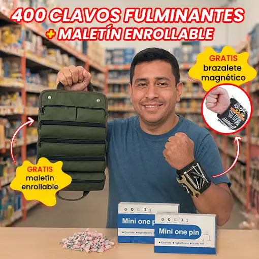 400 Clavos fulminantes + Maletín enrollable y Brazalete magnético GRATIS 🎁🎉