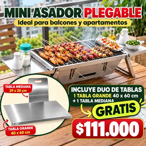 Mini Asador Plegable + Duo de Tablas - Tabla Extragrande + Tabla mediana Gratis 🥩🔥